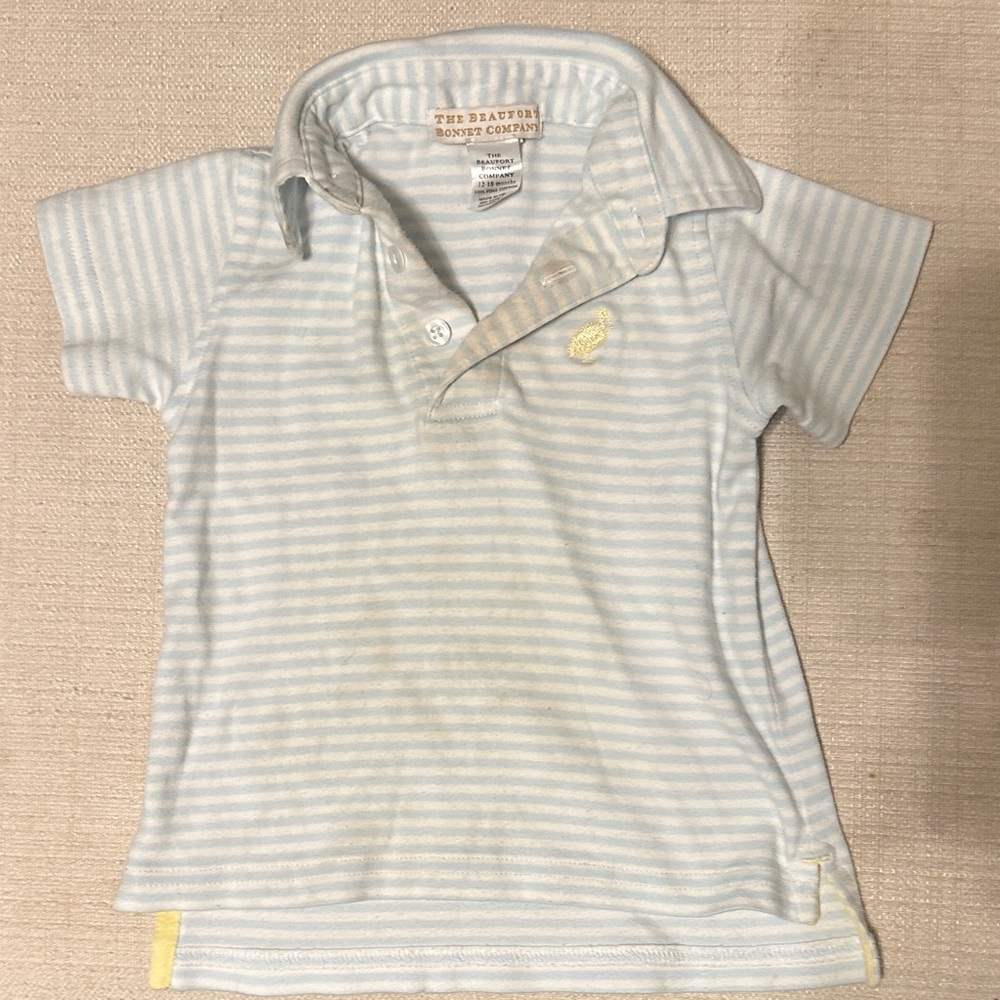 The Beaufort Bonnet Company Light Blue & White Striped Polo Shirt